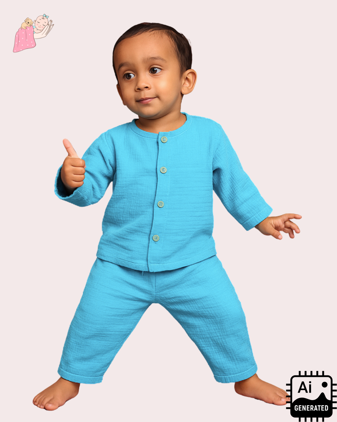 Organic Cotton Muslin Collarless Night Suits - Set of 2