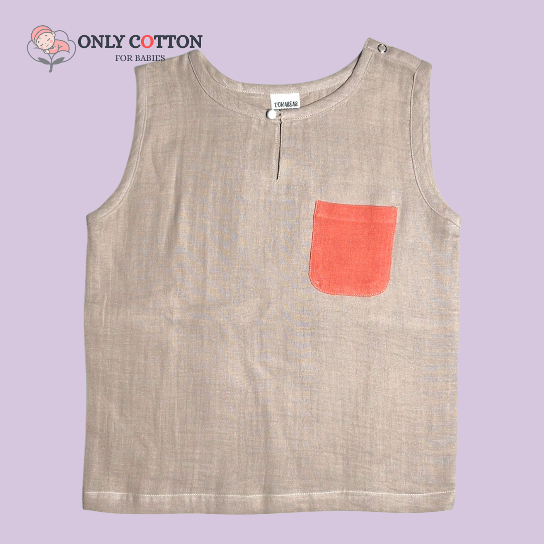Organic Cotton Muslin Unisex Colourblocked Jhabla Sets with Patched Pockets