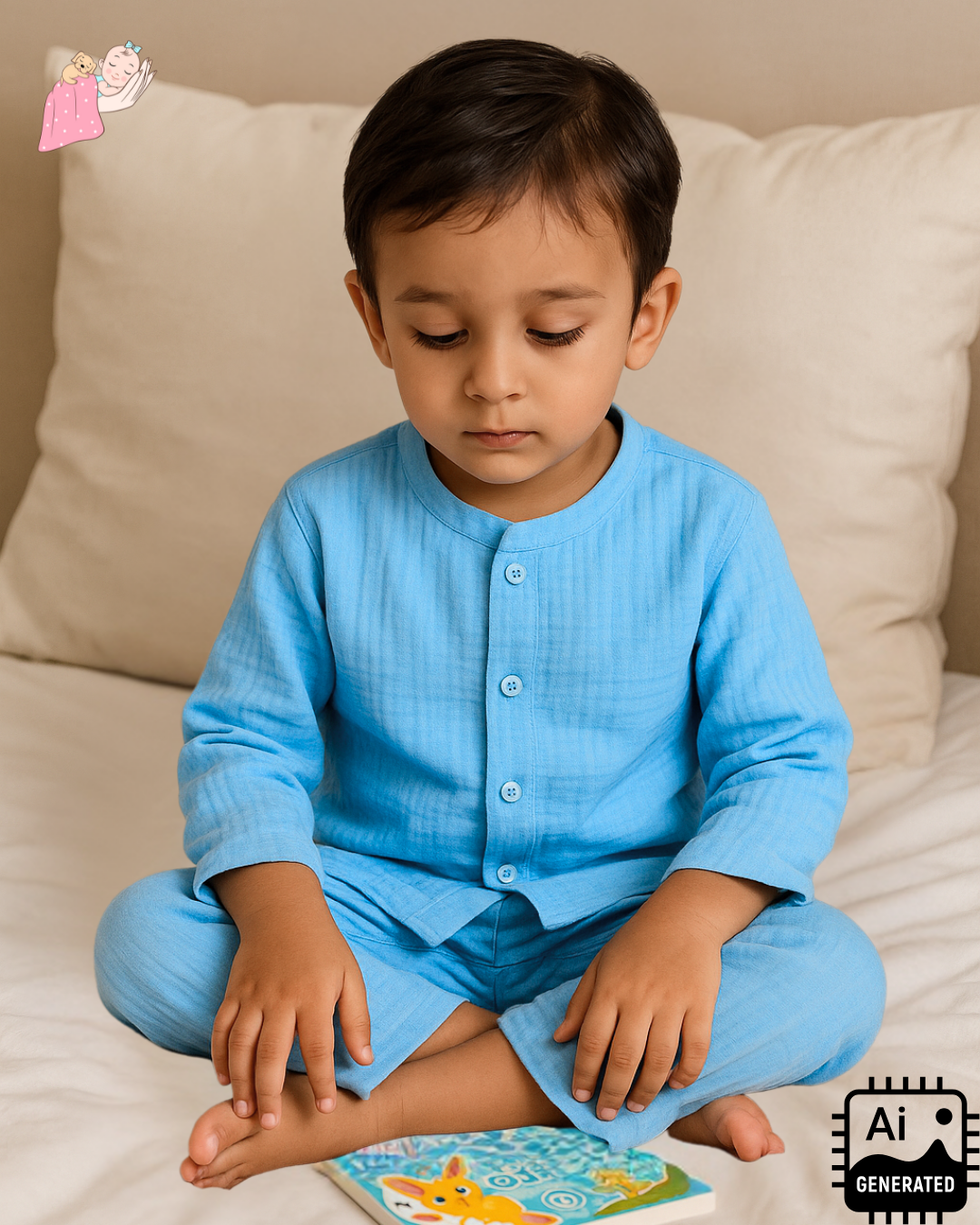 Organic Cotton Muslin Collarless Night Suits - Set of 2
