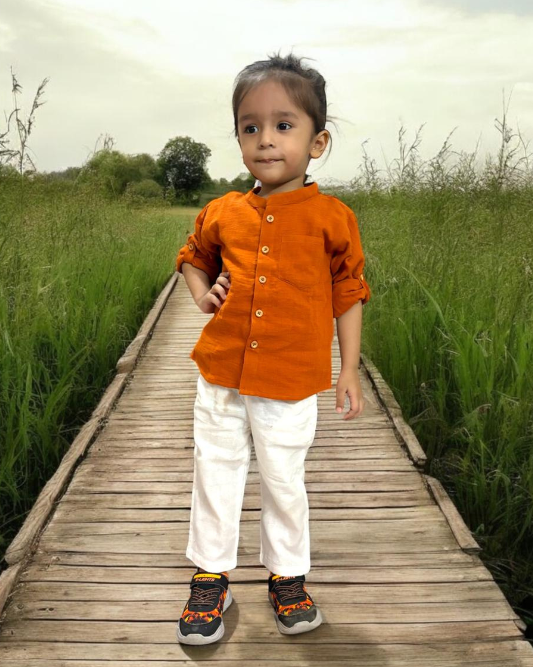 Organic Cotton Muslin Full Sleeve Shirt for Boys – Mandarin Collar