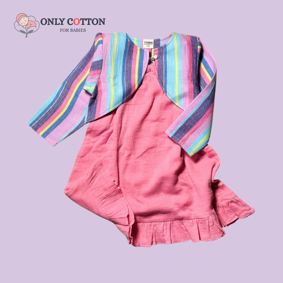 Organic Cotton Muslin Camisole Dress/ Girls Jhabla Set - Indian Colours Set of Four