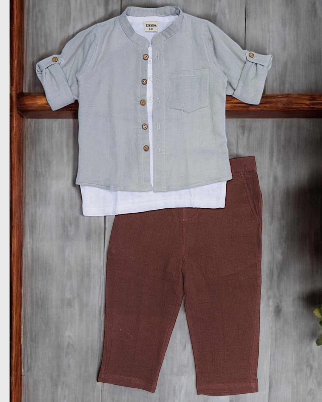 Organic Cotton Muslin Full Sleeve Shirt for Boys – Mandarin Collar