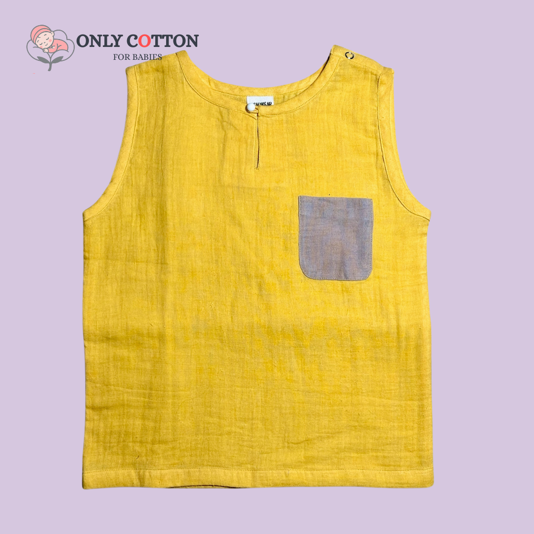 Organic Cotton Muslin Unisex Colourblocked Jhabla Sets with Patched Pockets