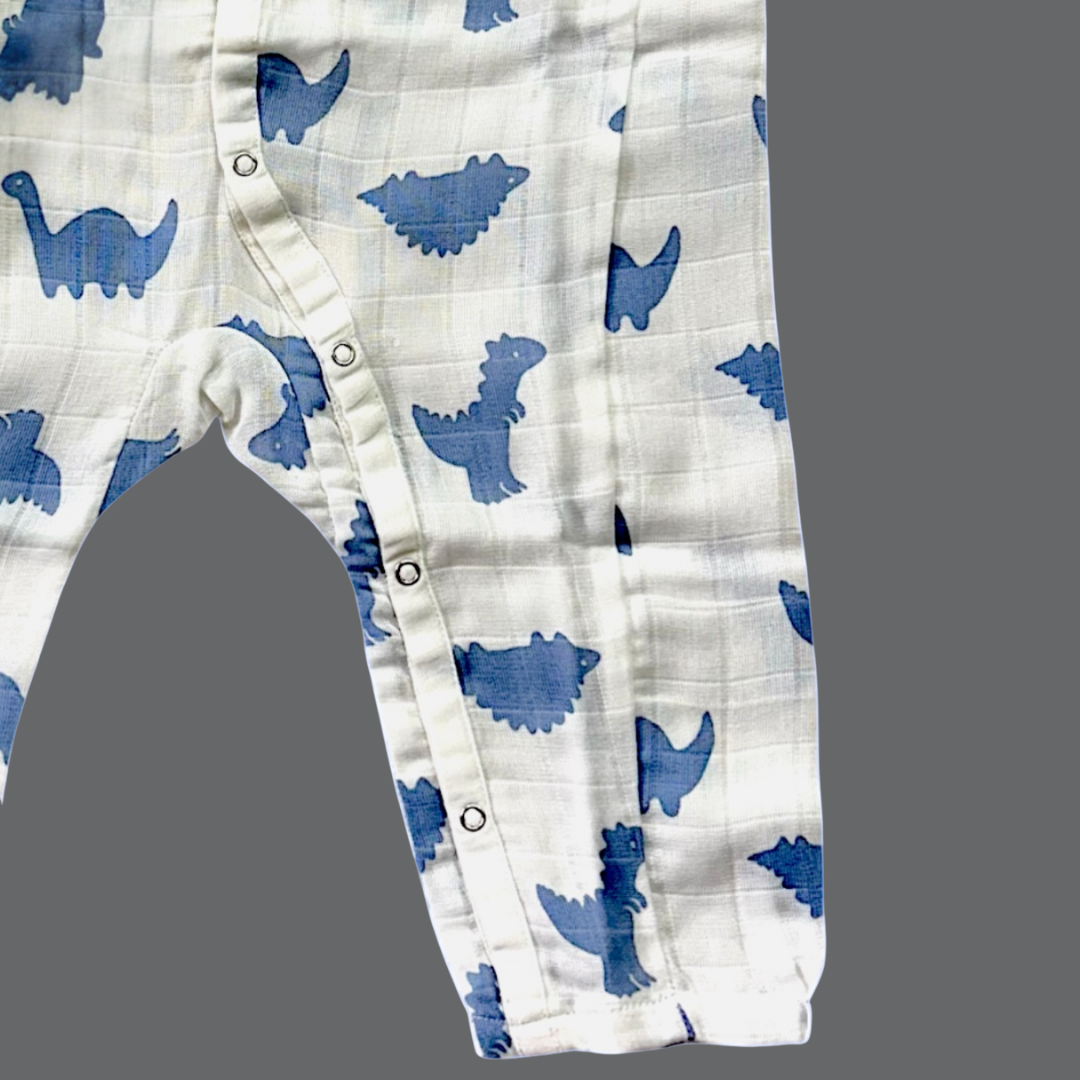 Organic Cotton Muslin Snap Up Rompers - Combo of 2 (Dino + Cherry)