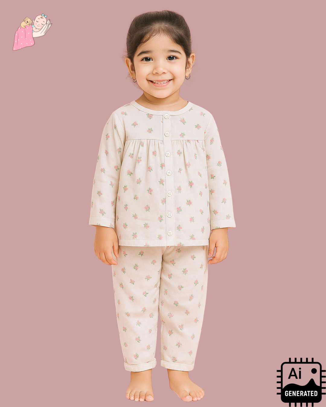 Organic Cotton Muslin Collarless Night Suits - Set of 2