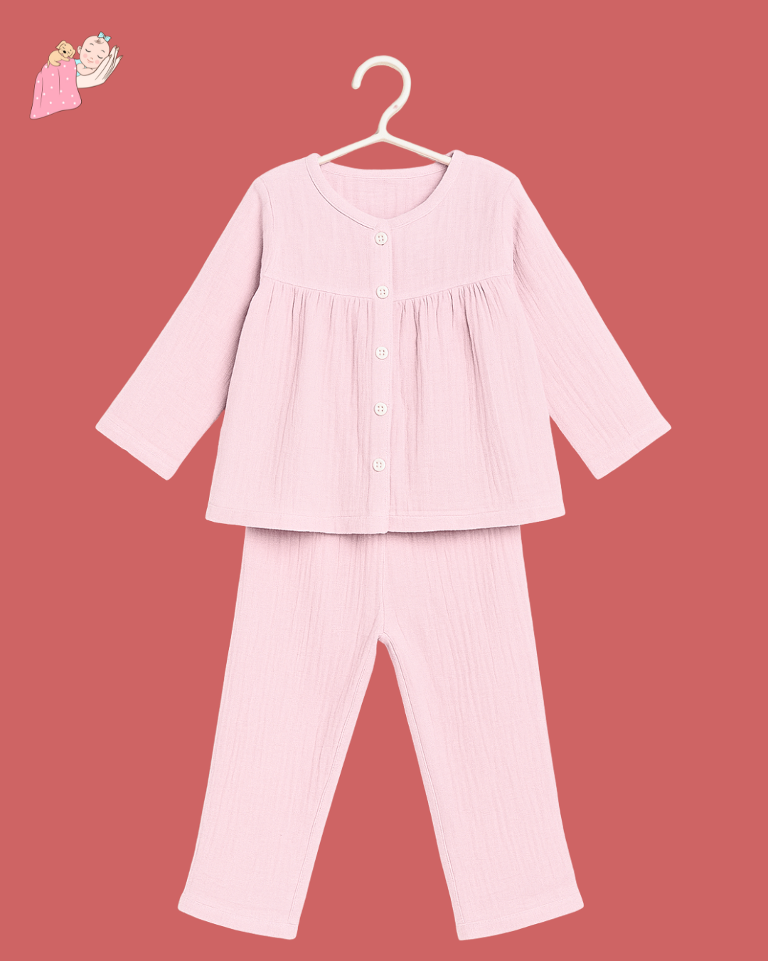Organic Cotton Muslin Collarless Night Suits - Set of 2