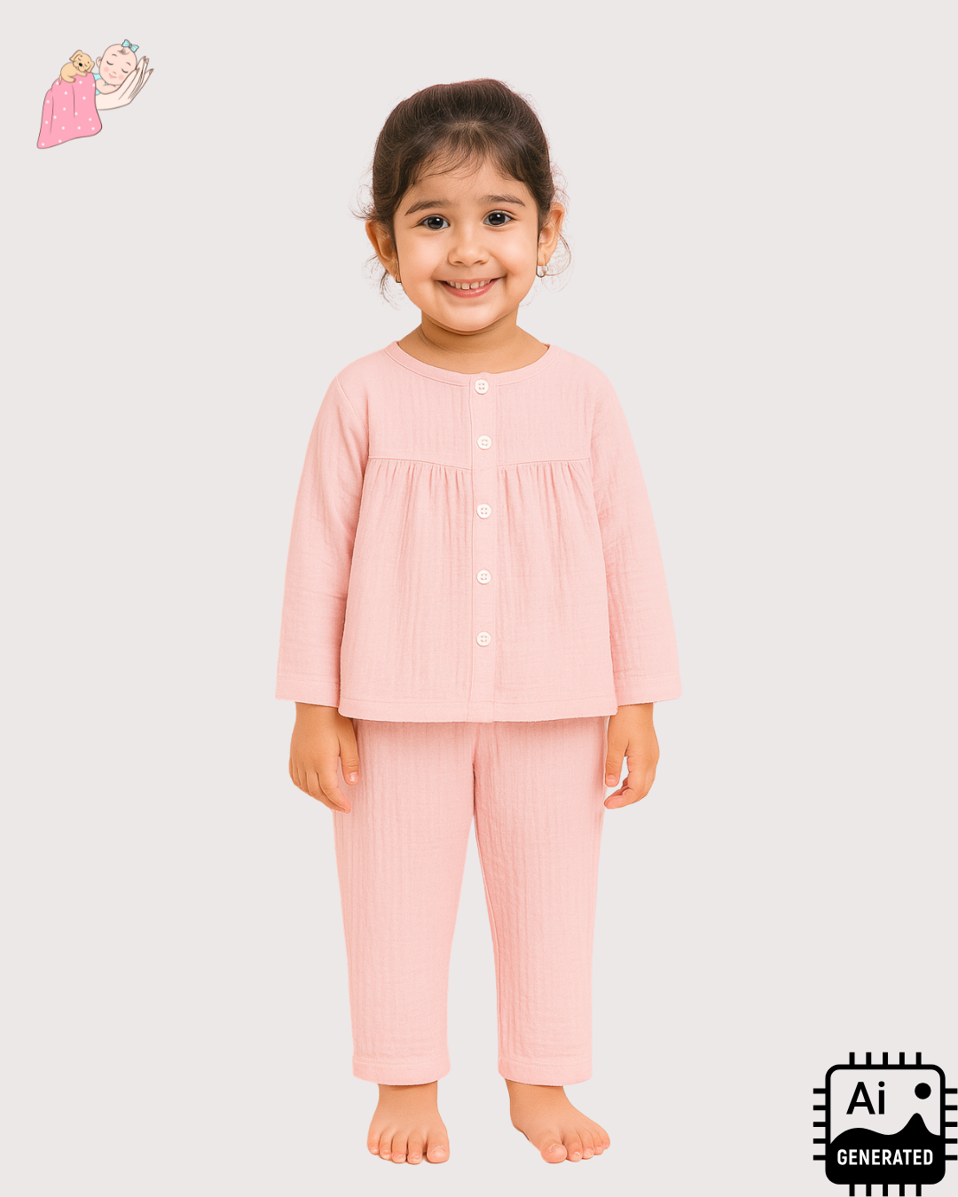 Organic Cotton Muslin Collarless Night Suits - Set of 2