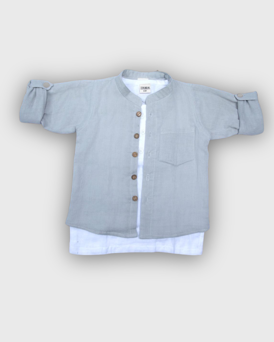 Organic Cotton Muslin Full Sleeve Shirt for Boys – Mandarin Collar
