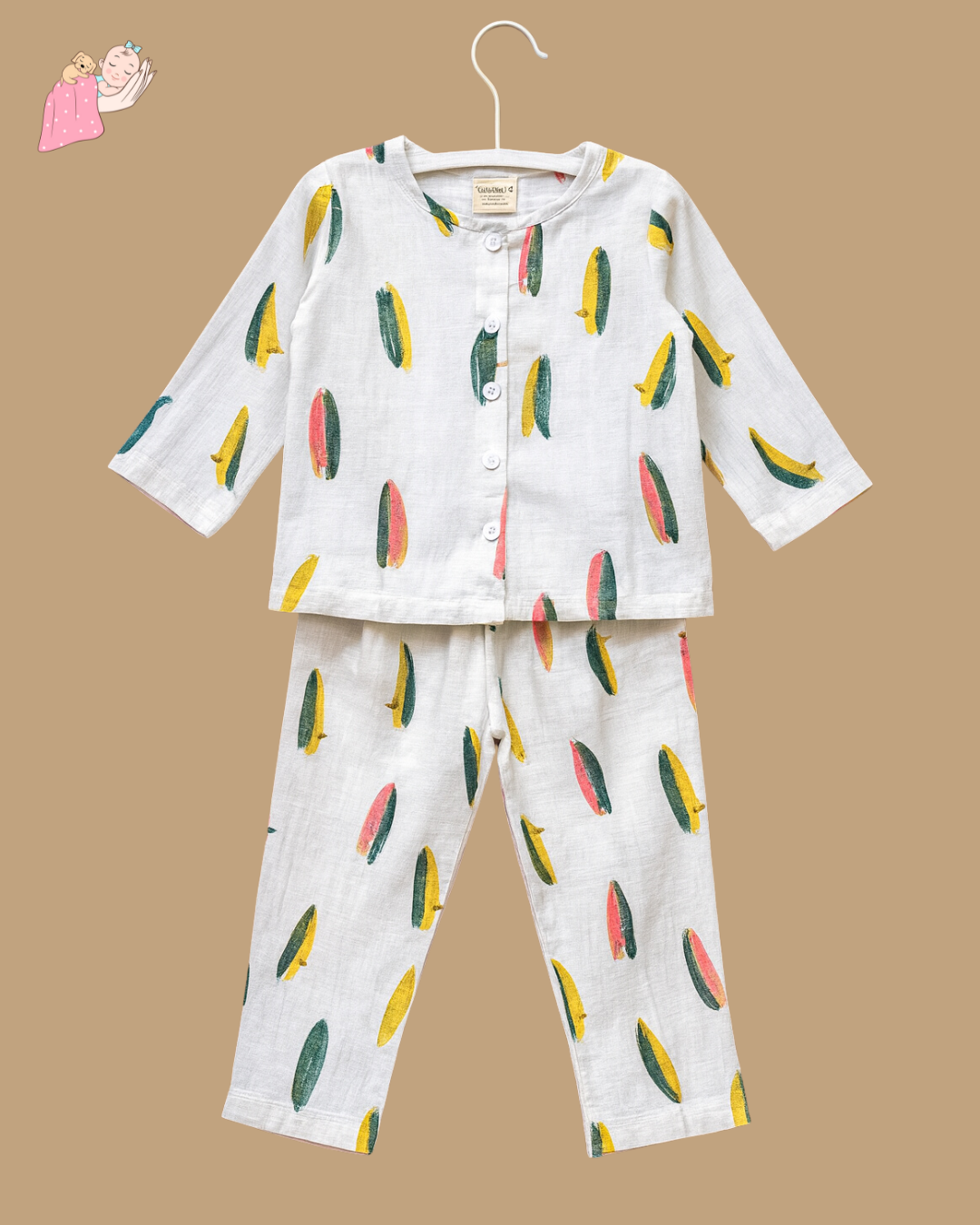 Organic Cotton Muslin Collarless Night Suits - Set of 2