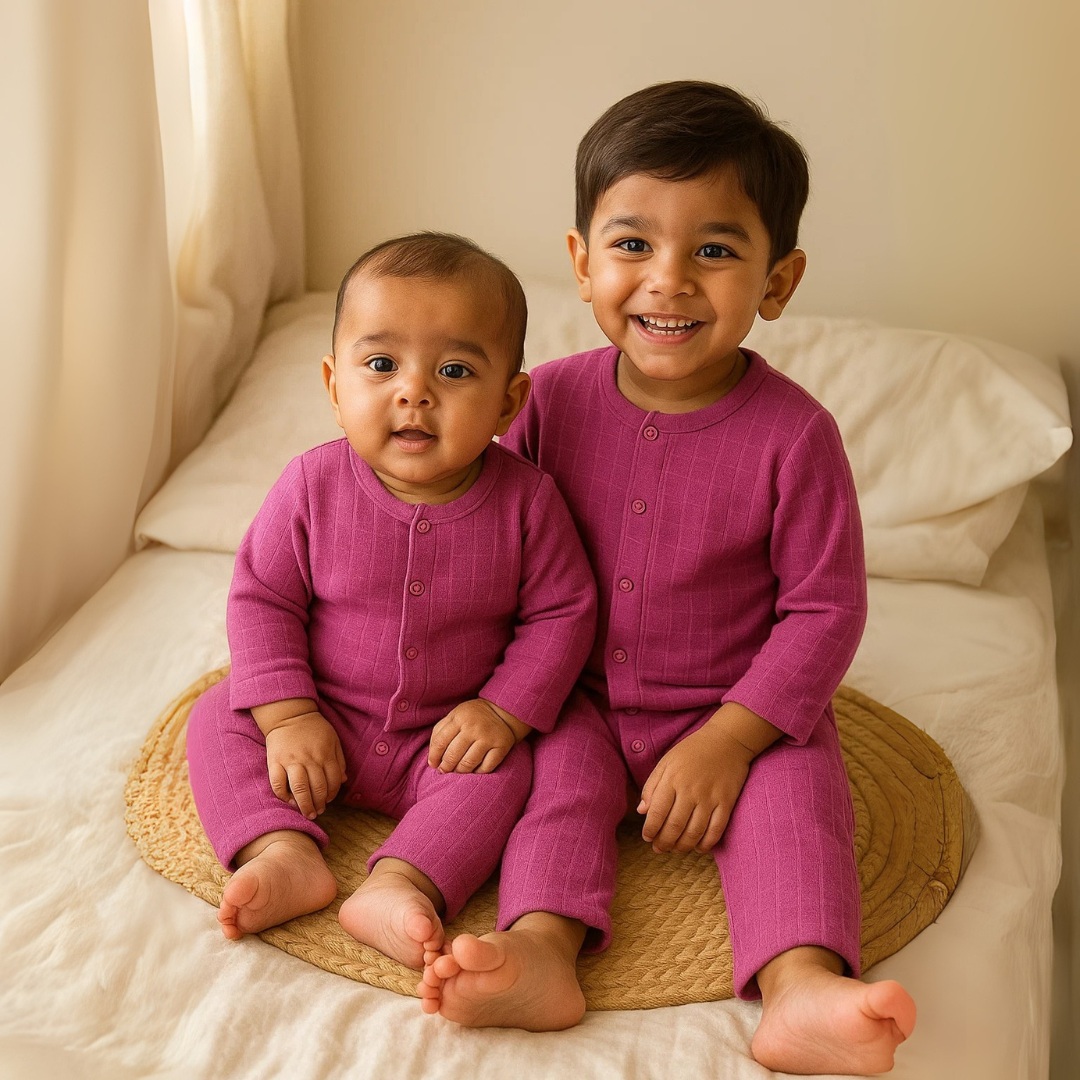 Organic Cotton Muslin Snap Up Rompers - Combo of 2 (Tie Die + Purple)