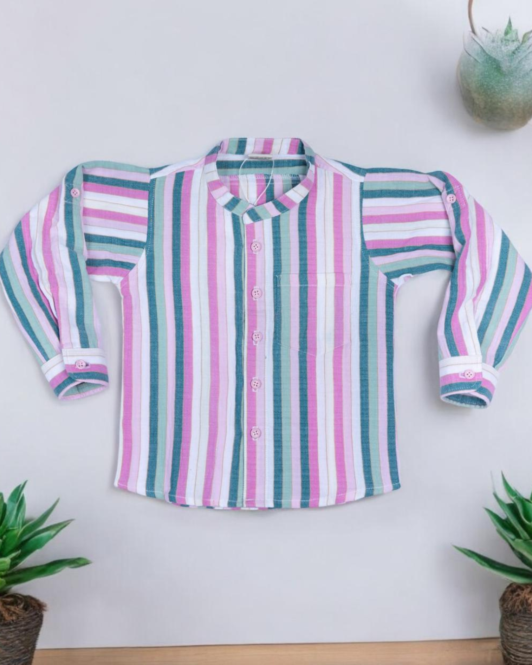 Organic Cotton Muslin Full Sleeve Shirt for Boys – Mandarin Collar