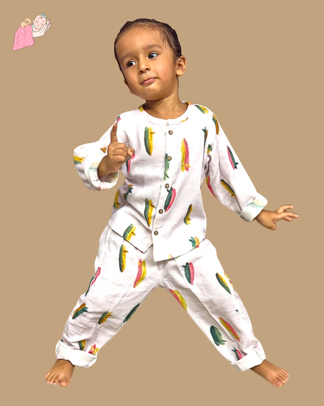 Organic Cotton Muslin Collarless Night Suits - Set of 2