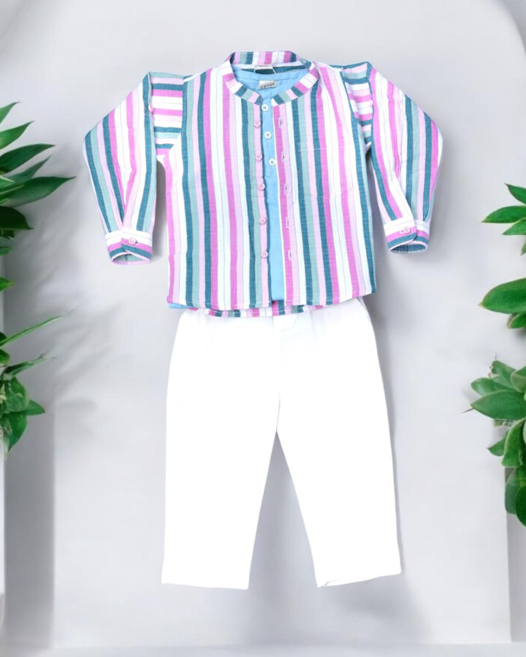 Organic Cotton Muslin Full Sleeve Shirt for Boys – Mandarin Collar