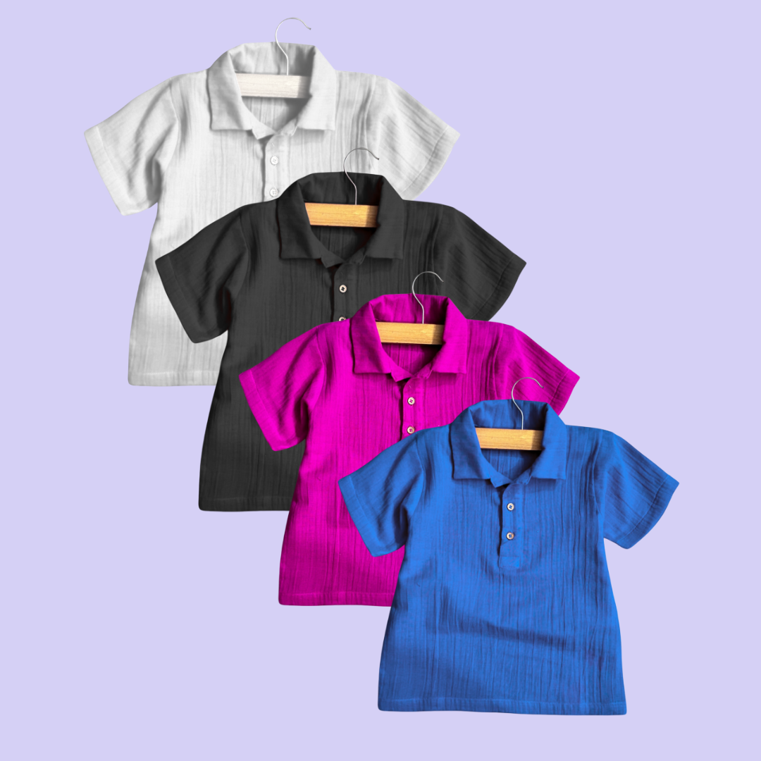Muslin Polo Tee with Full Length Pajama - Combo of 4 Sets