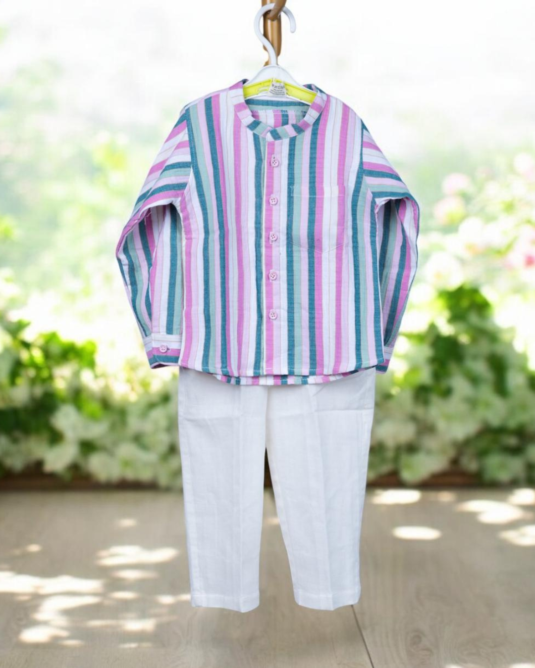Organic Cotton Muslin Full Sleeve Shirt for Boys – Mandarin Collar