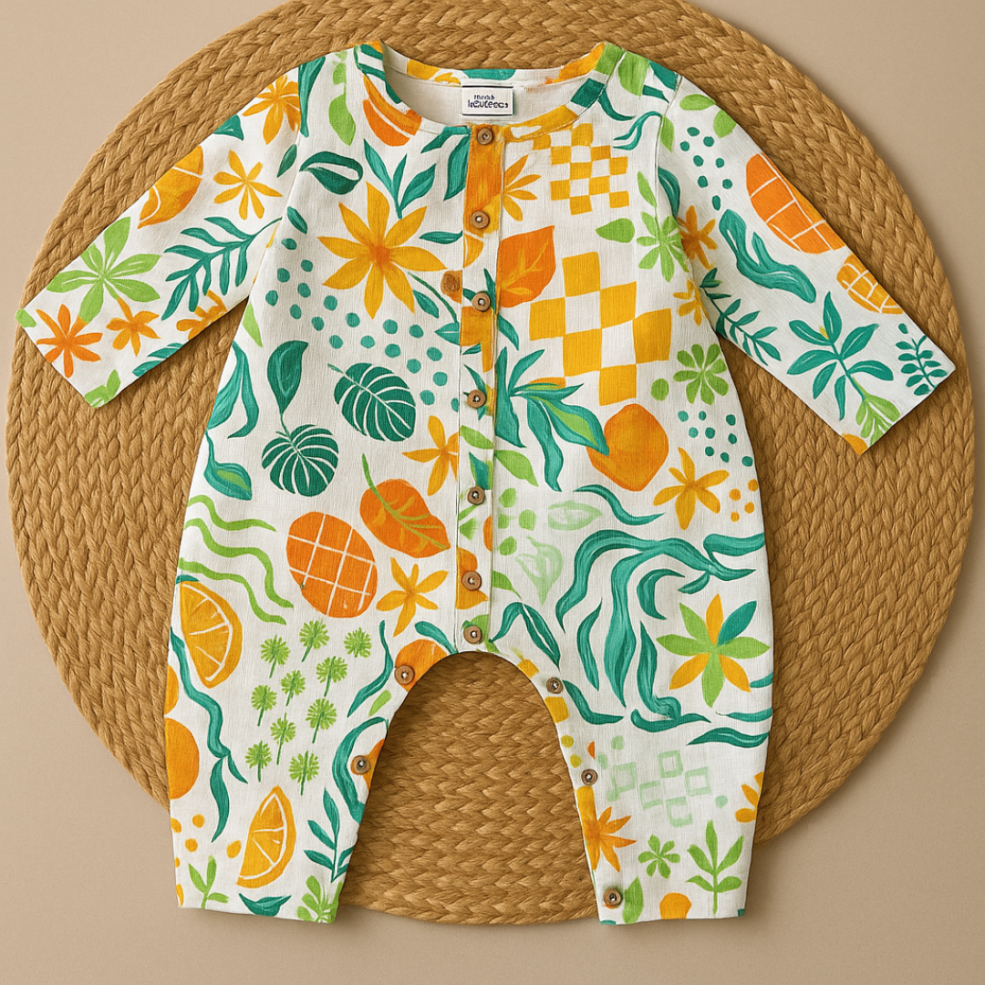 Organic Cotton Muslin Snap Up Rompers - Combo of 2 (Fruits)