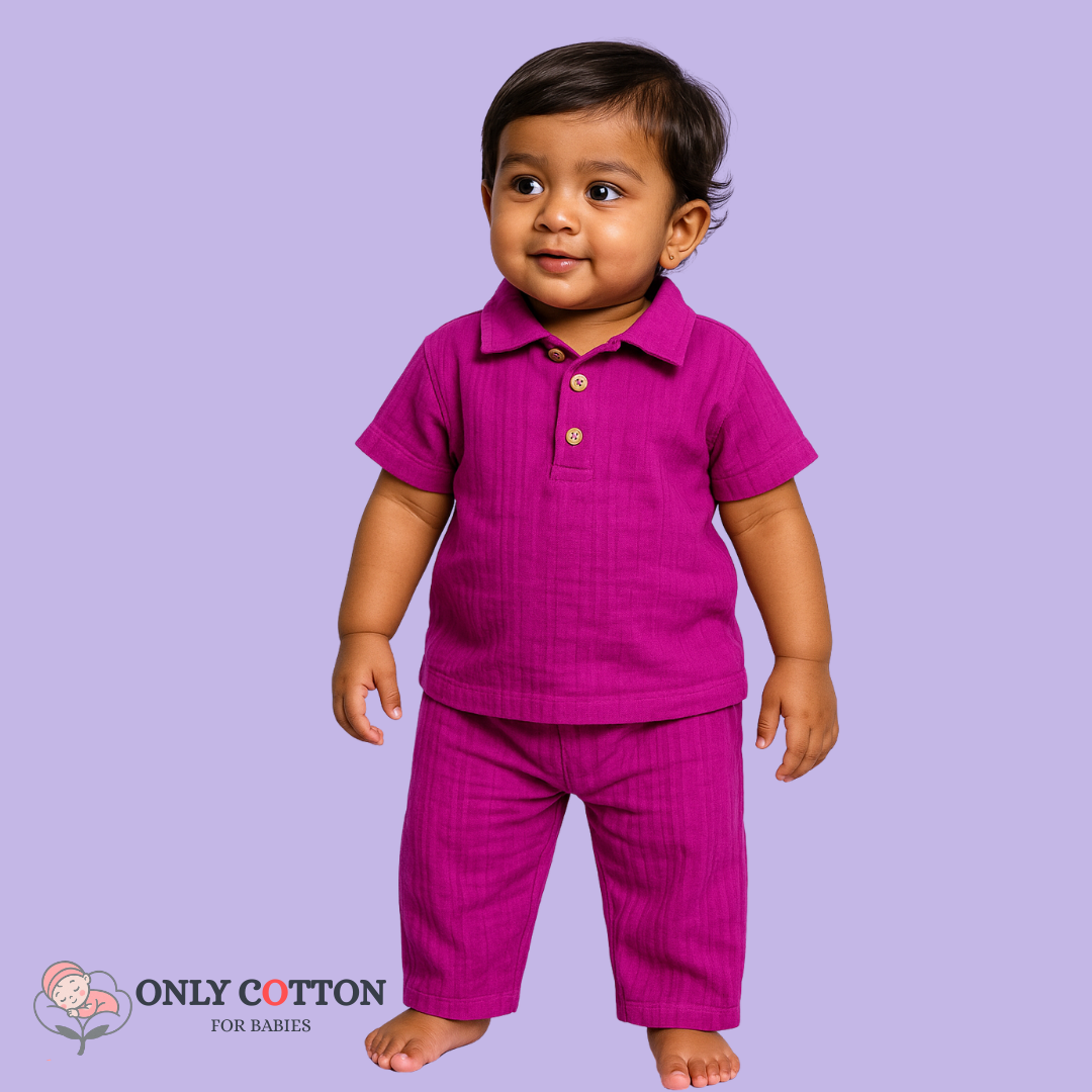 Muslin Polo Tee with Full Length Pajama - Combo of 4 Sets