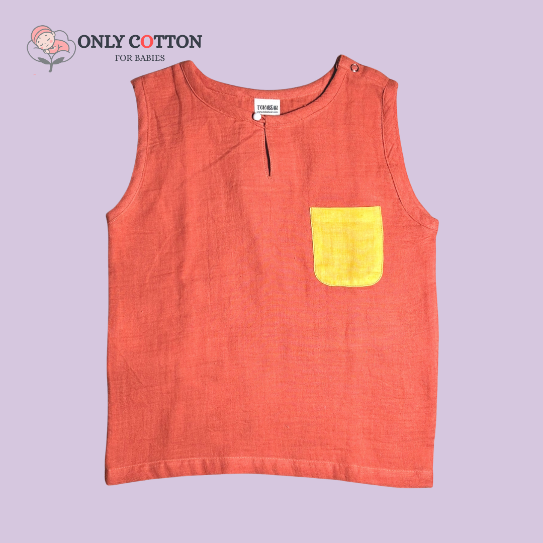 Organic Cotton Muslin Unisex Colourblocked Jhabla Sets with Patched Pockets