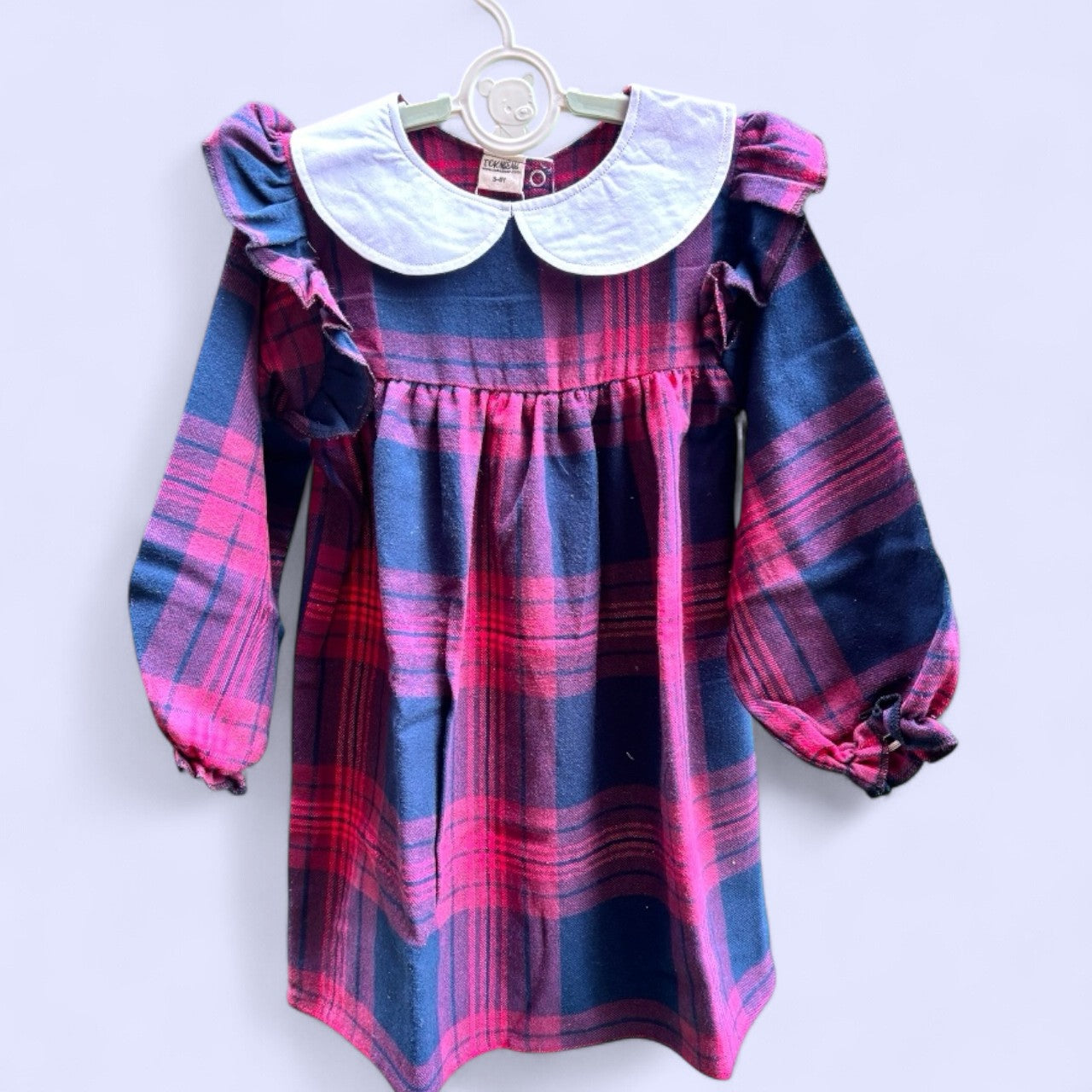 Cotton Flannel Plaid Dress for Girls – Peter Pan Collar in Wine