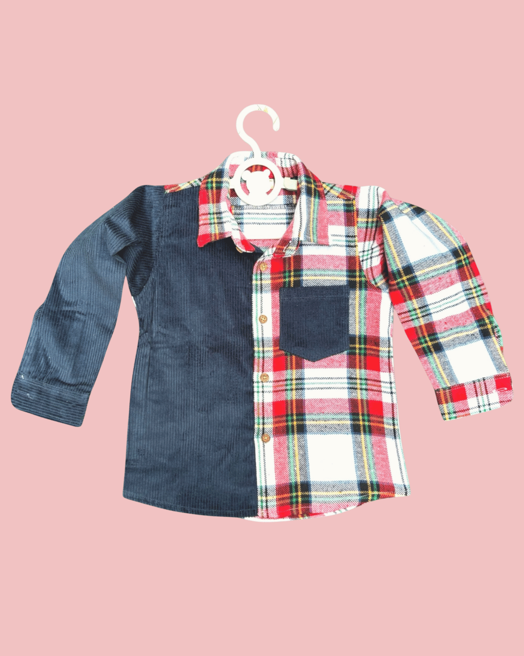 Cotton Flannel & Corduroy Shirt for Kids – Front Placket with Patched Pocket