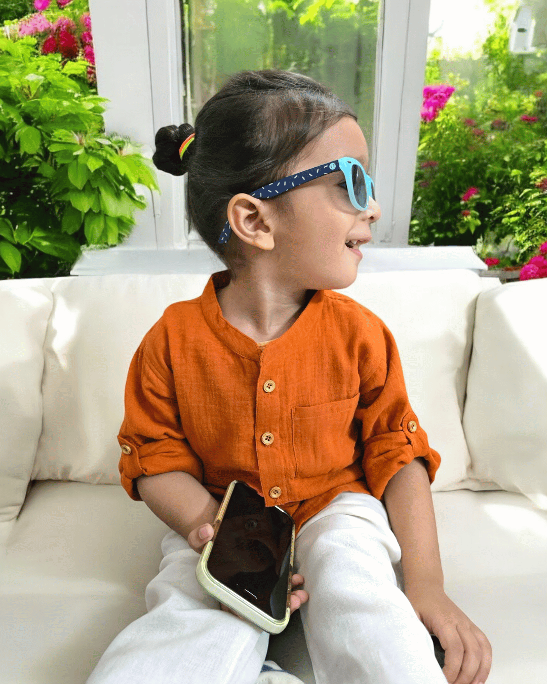 Muslin Shirt Mandarin Collar Orange 2