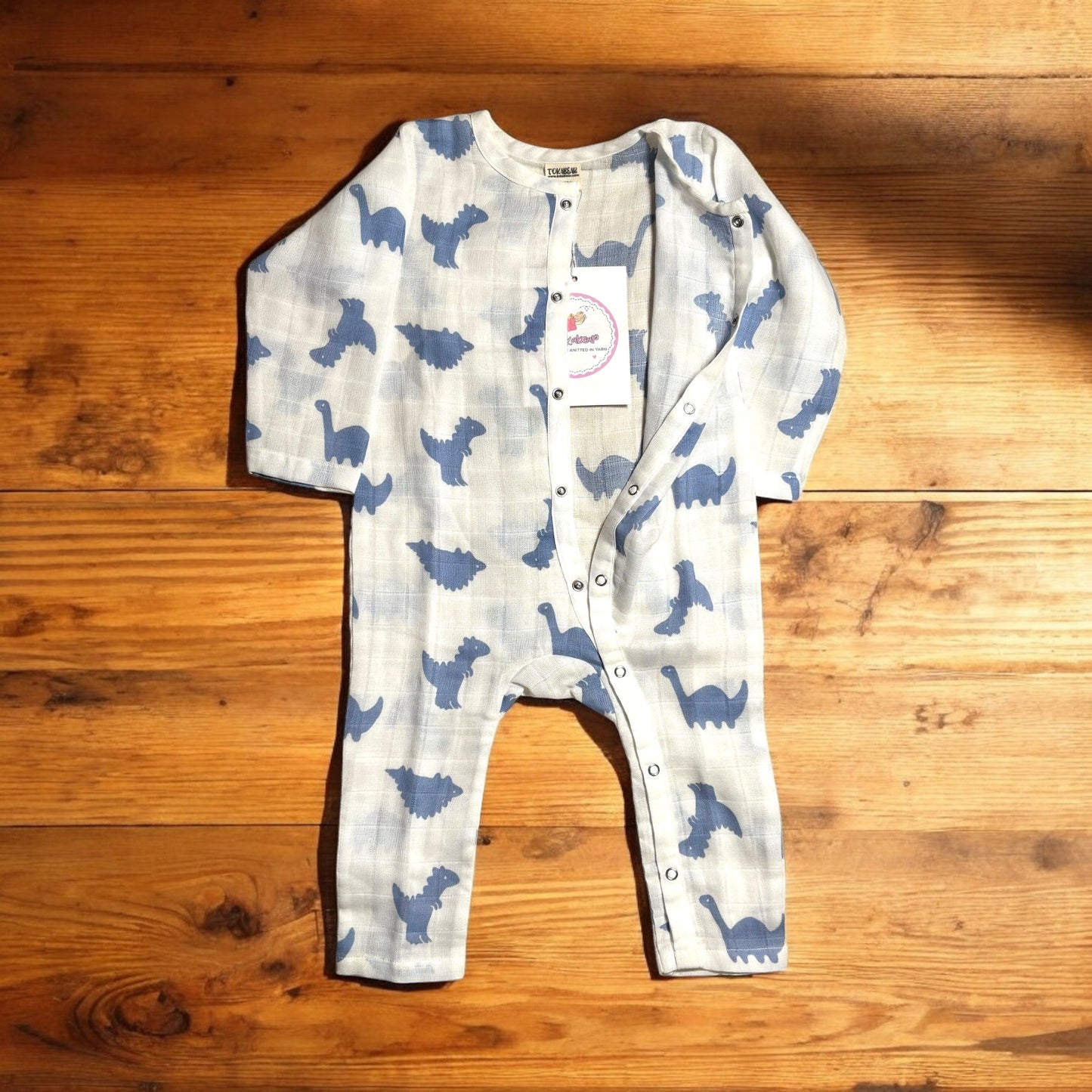 Organic Cotton Muslin Snap Up Rompers - Combo of 2 (Dino + Cherry)