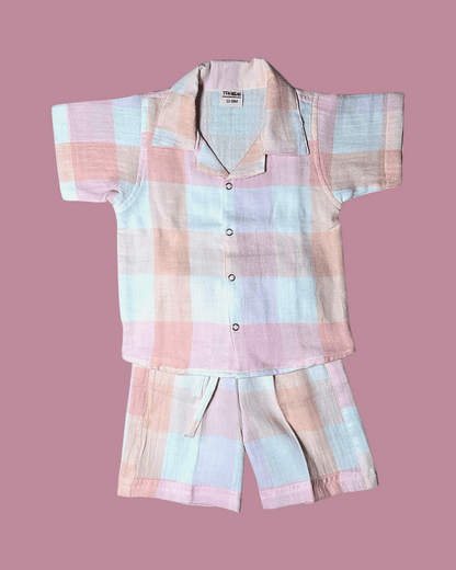 Short Sleeve Resort Collar Shirt with Shorts - Unisex Muslin Co-ord Set