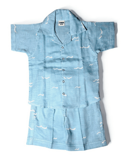 Short Sleeve Resort Collar Shirt with Shorts - Unisex Muslin Co-ord Set