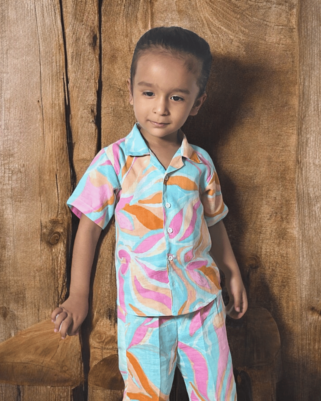 Short Sleeve Resort Collar Shirt with Shorts - Unisex Muslin Co-ord Set