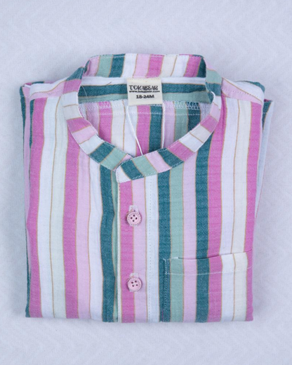 Organic Cotton Muslin Full Sleeve Shirt for Boys – Mandarin Collar