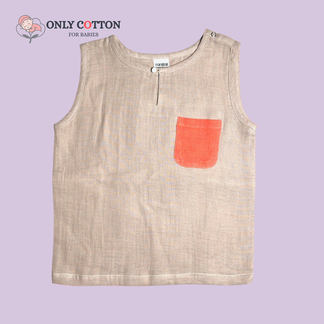 Organic Cotton Muslin Unisex Colourblocked Jhabla Sets with Patched Pockets