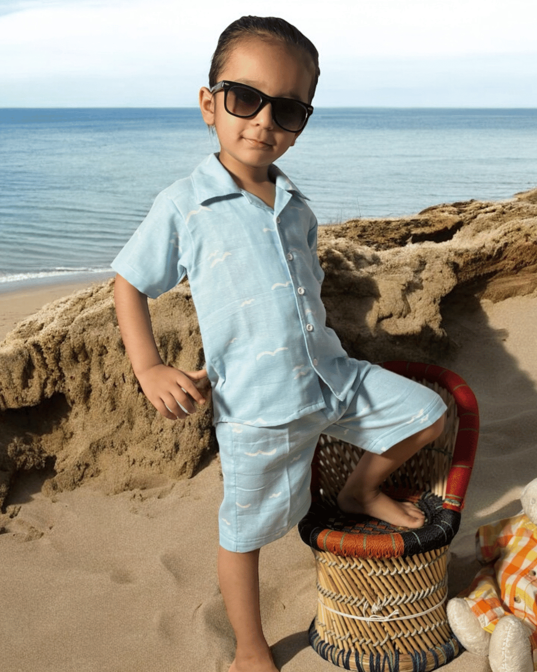 Short Sleeve Resort Collar Shirt with Shorts - Unisex Muslin Co-ord Set