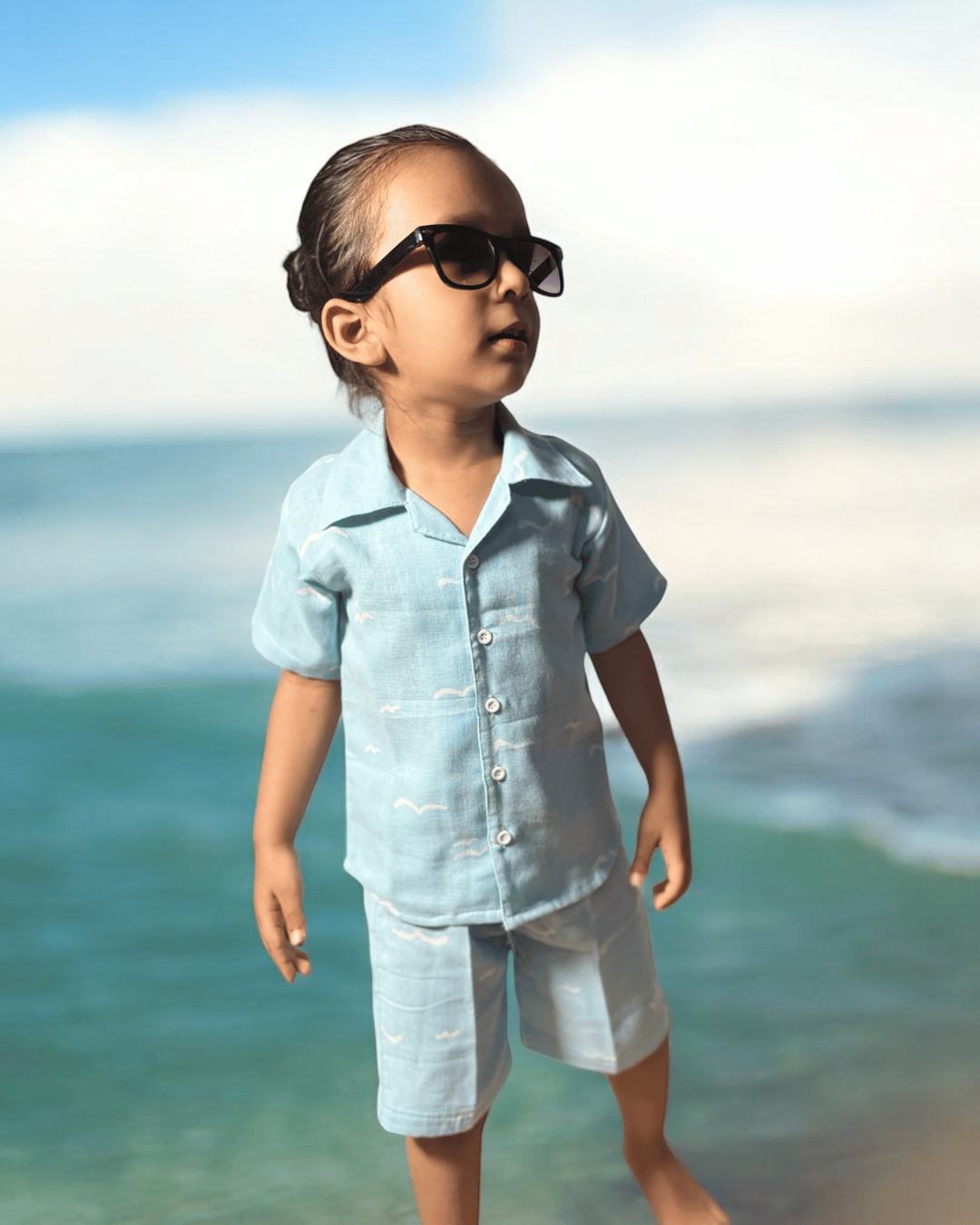 Short Sleeve Resort Collar Shirt with Shorts - Unisex Muslin Co-ord Set