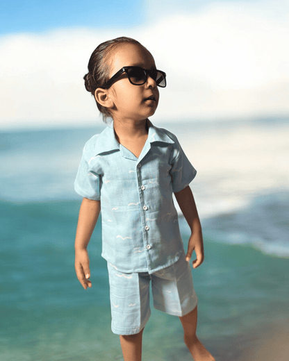 Short Sleeve Resort Collar Shirt with Shorts - Unisex Muslin Co-ord Set