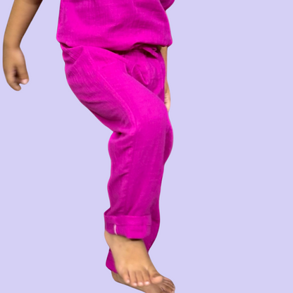 Muslin Polo Tee with Full Length Pajama - Combo of 4 Sets
