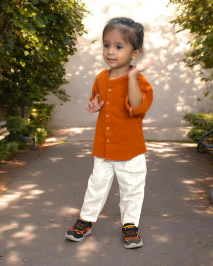 Organic Cotton Muslin Full Sleeve Shirt for Boys – Mandarin Collar