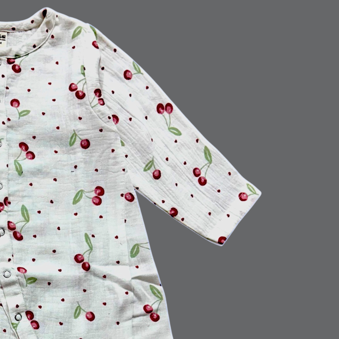 Organic Cotton Muslin Snap Up Rompers - Combo of 2 (Dino + Cherry)