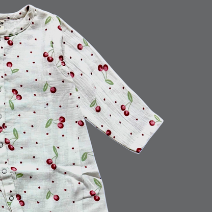 Organic Cotton Muslin Snap Up Rompers - Combo of 2 (Dino + Cherry)