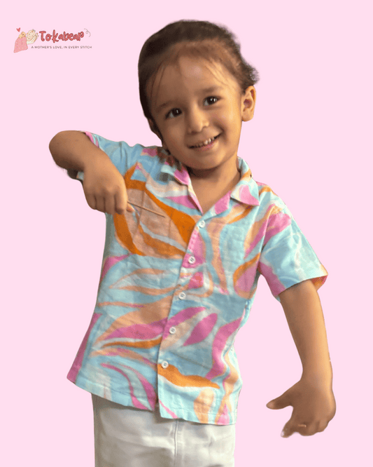 Organic Cotton Muslin Half-Sleeve Shirt for Boys – Resort Collar