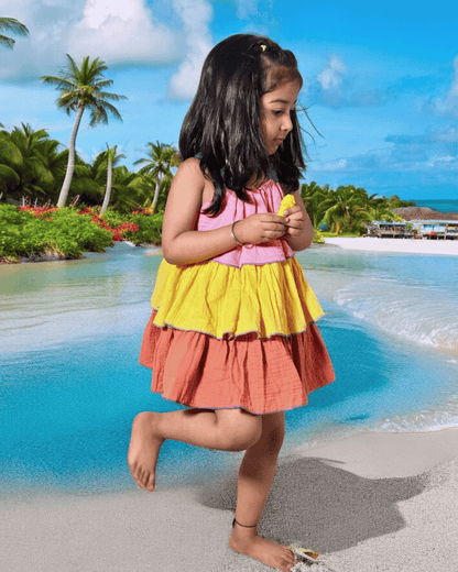 100% Organic Cotton Sunset Bloom Layered Dress