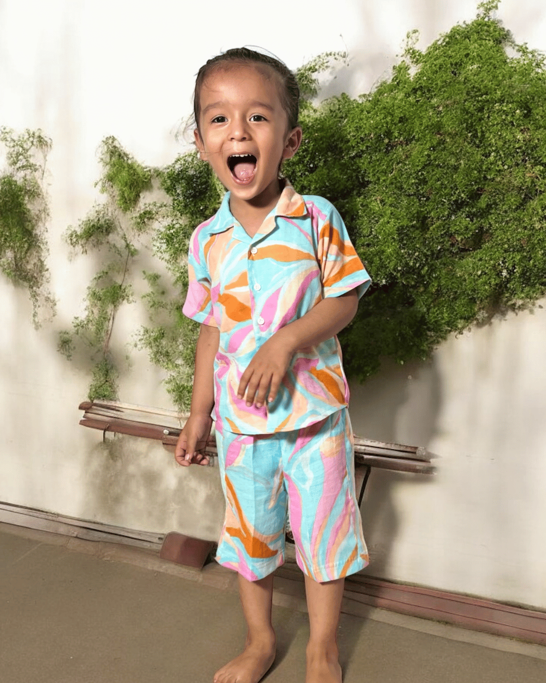 Short Sleeve Resort Collar Shirt with Shorts - Unisex Muslin Co-ord Set