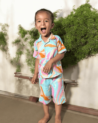 Short Sleeve Resort Collar Shirt with Shorts - Unisex Muslin Co-ord Set