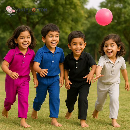 Muslin Polo Tee with Full Length Pajama - Combo of 4 Sets