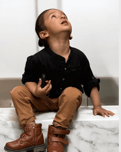 Organic Cotton Mandarin Collar Shirt with Roll Up Sleeves (Combo of Three)