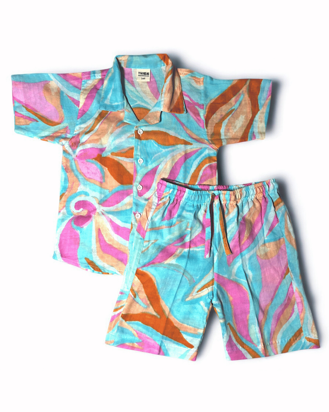Short Sleeve Resort Collar Shirt with Shorts - Unisex Muslin Co-ord Set