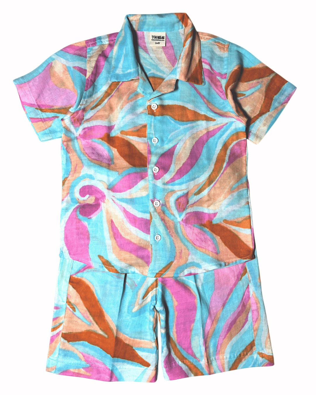 Short Sleeve Resort Collar Shirt with Shorts - Unisex Muslin Co-ord Set