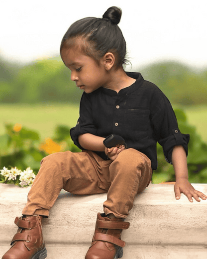 Organic Cotton Mandarin Collar Shirt with Roll Up Sleeves (Combo of Three)