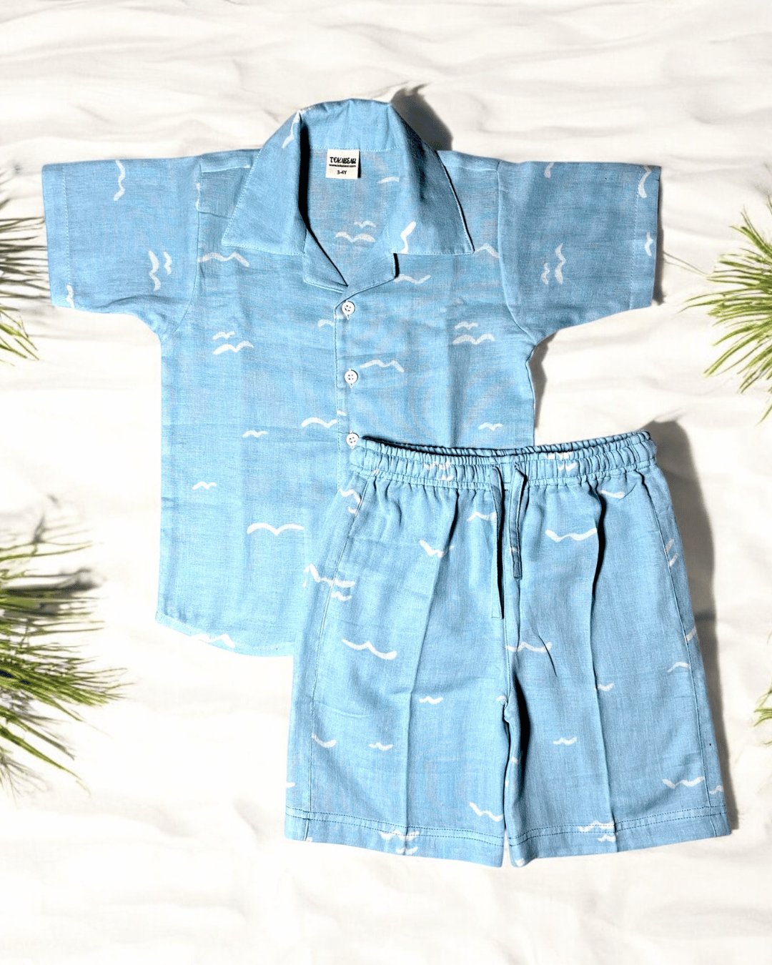 Short Sleeve Resort Collar Shirt with Shorts - Unisex Muslin Co-ord Set