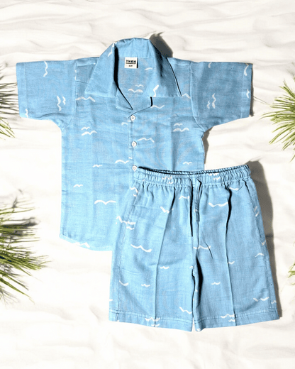 Short Sleeve Resort Collar Shirt with Shorts - Unisex Muslin Co-ord Set