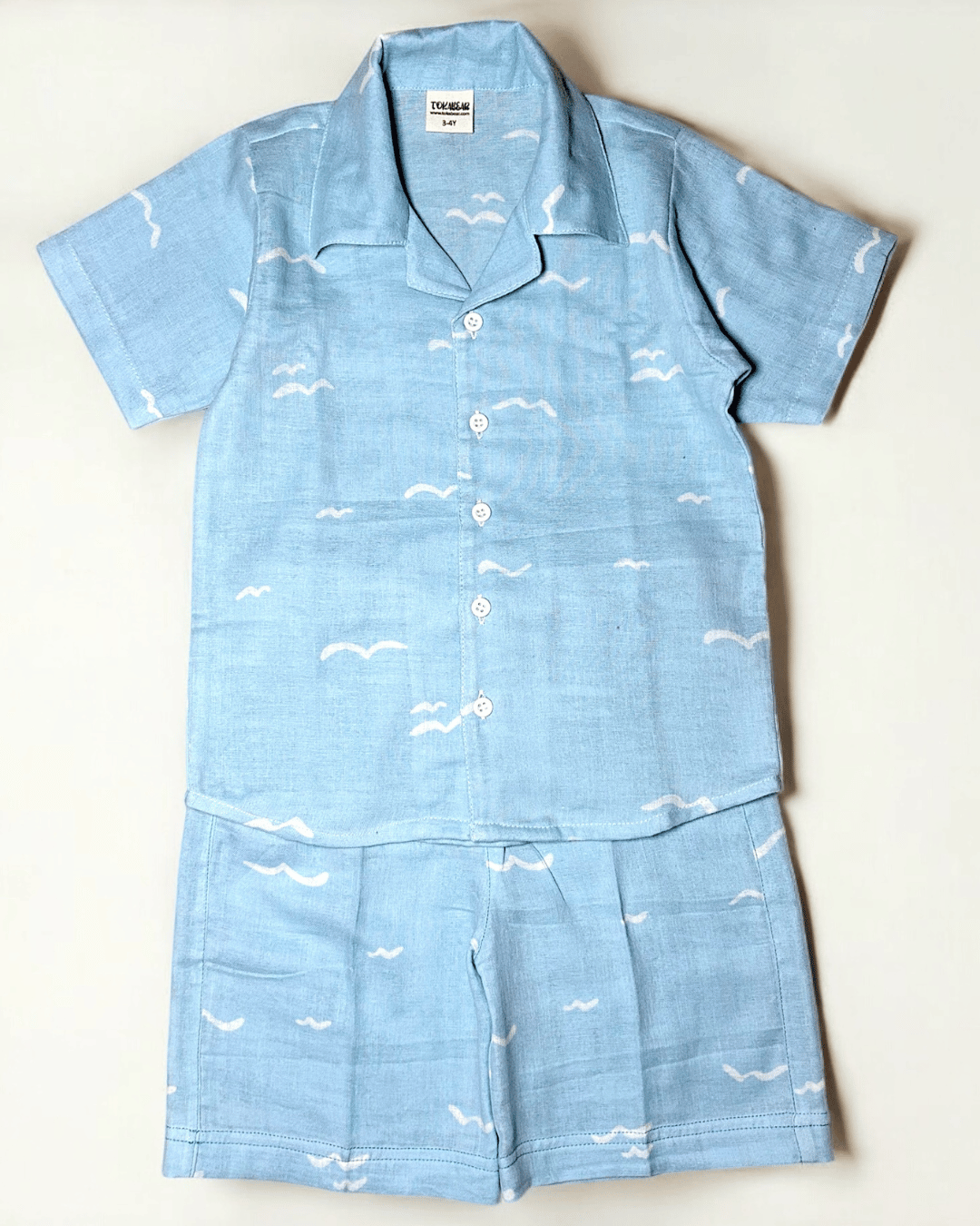 Short Sleeve Resort Collar Shirt with Shorts - Unisex Muslin Co-ord Set